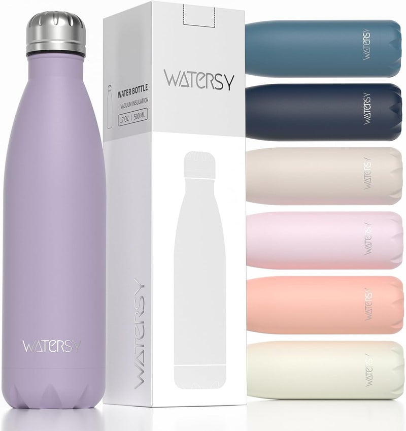 WATERSY Stainless Steel water bottles,17oz/500ml Insulated Water Bottles,Purple metal water bottle Keeps Drink Cold and Hot,BPA Free kids water bottles for School,Gym,Travel,Sports - Image 1